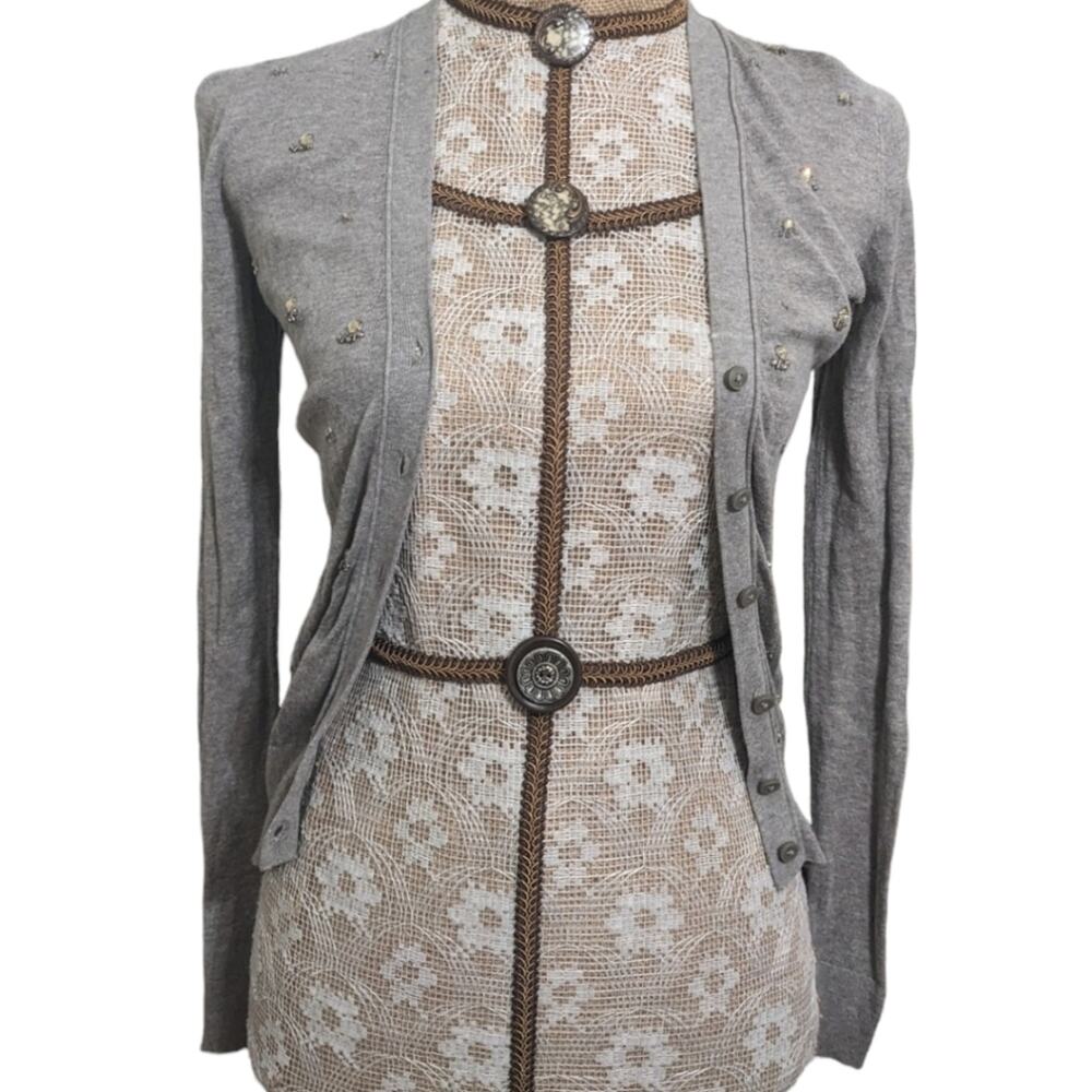 Loft Gray Jeweled lightweight‎ cardigan - Picture 2 of 7